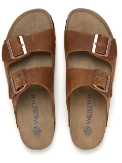 Leren slippers lichtbruin