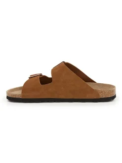 Leren slippers lichtbruin