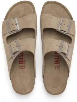Leren slippers taupe
