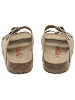 Leren slippers taupe