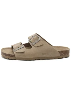 Leren slippers taupe