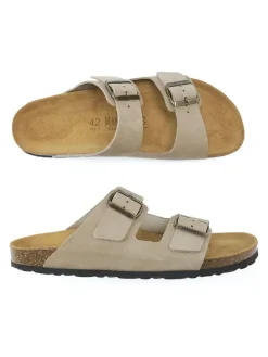 Leren slippers taupe