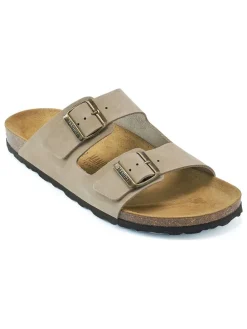 Leren slippers taupe