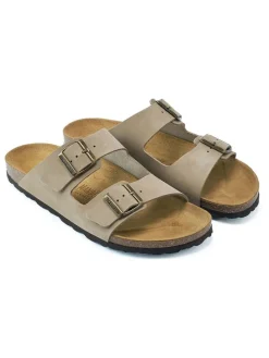 Leren slippers taupe