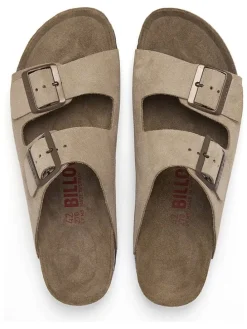 Leren slippers taupe