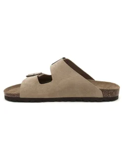 Leren slippers taupe