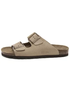 Leren slippers taupe