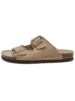 Leren slippers taupe