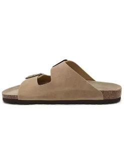 Leren slippers taupe