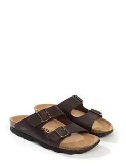Leren slippers "Trefle" bruin