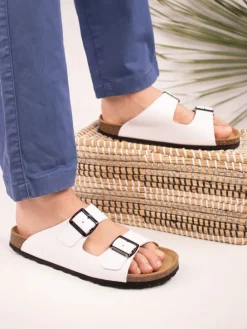 Leren slippers wit
