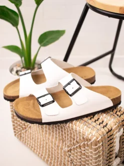 Leren slippers wit