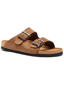 Leren slippers zandkleurig