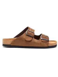 Leren slippers zandkleurig