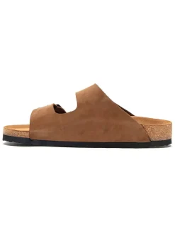 Leren slippers zandkleurig