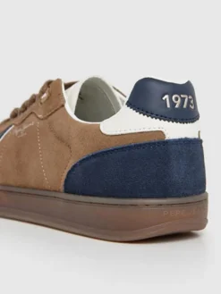 Leren sneakers "Ball Mix" lichtbruin/donkerblauw/wit
