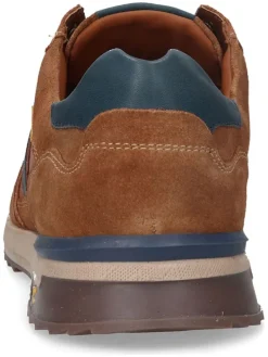 Leren sneakers lichtbruin/blauw