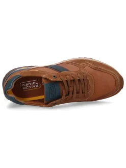 Leren sneakers lichtbruin/blauw