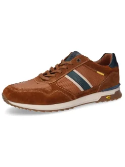 Leren sneakers lichtbruin/donkerblauw