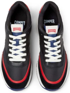 Leren sneakers zwart/rood/blauw
