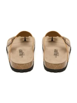 Leren teenslippers beige