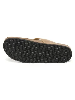 Leren teenslippers beige