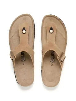 Leren teenslippers beige