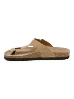 Leren teenslippers beige