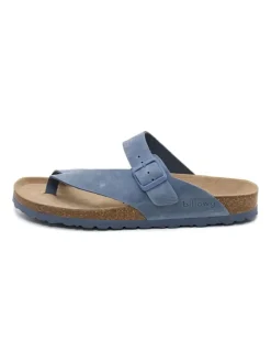 Leren teenslippers blauw