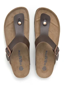 Leren teenslippers bruin