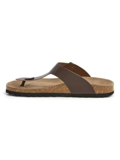 Leren teenslippers bruin