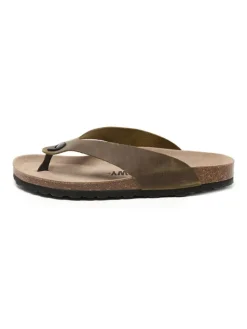 Leren teenslippers bruin