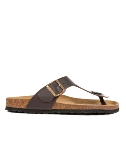 Leren teenslippers bruin