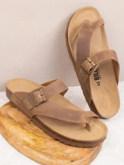 Leren teenslippers bruin