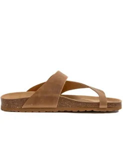 Leren teenslippers bruin