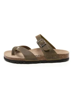 Leren teenslippers bruin