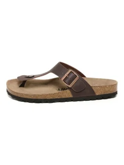 Leren teenslippers bruin