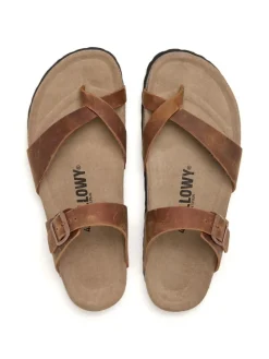 Leren teenslippers bruin