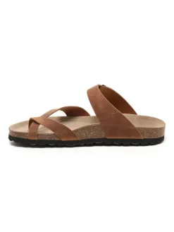 Leren teenslippers bruin