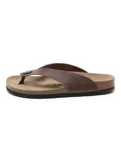 Leren teenslippers bruin