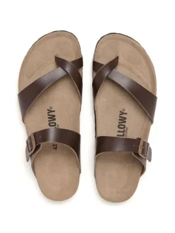 Leren teenslippers bruin