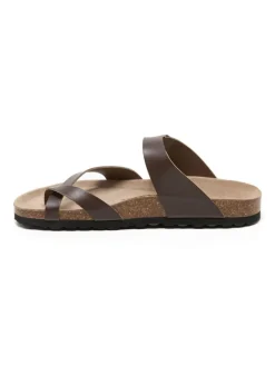 Leren teenslippers bruin