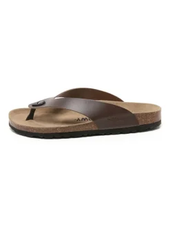 Leren teenslippers bruin