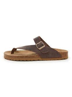 Leren teenslippers bruin