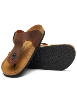 Leren teenslippers bruin