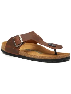 Leren teenslippers bruin