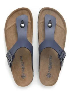 Leren teenslippers donkerblauw