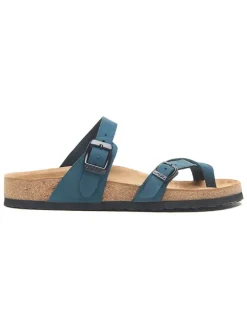 Leren teenslippers donkerblauw