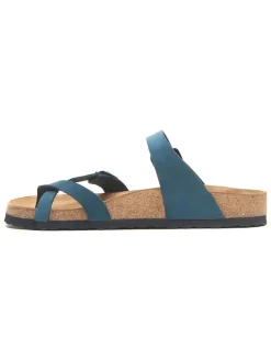 Leren teenslippers donkerblauw