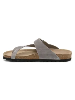 Leren teenslippers grijs